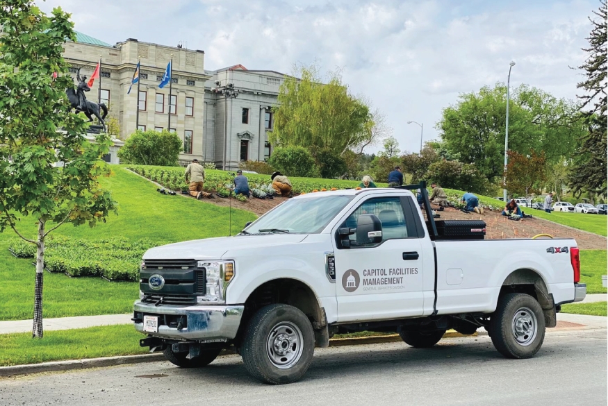 General Services Division facilities truck parked in front of the capitol building