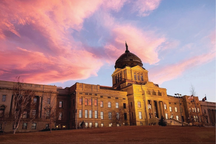 Montana's Capitol building at sunset