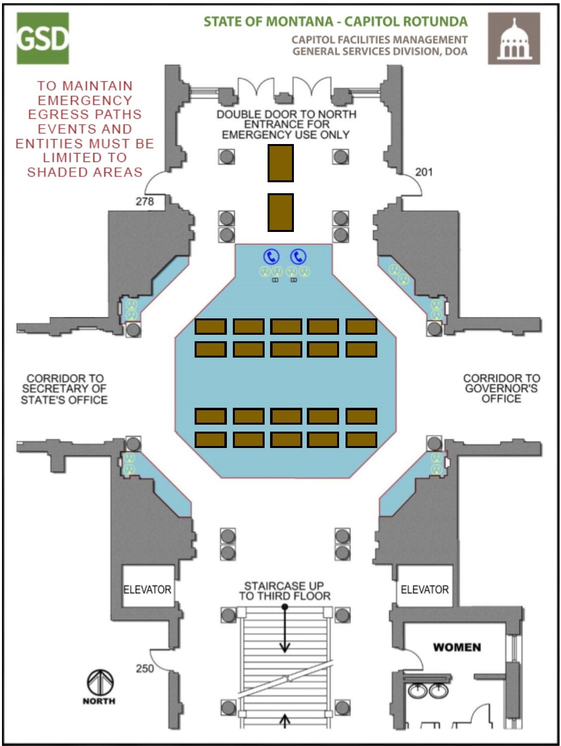 Two tables close to entrance and smaller tables in center of Rotunda