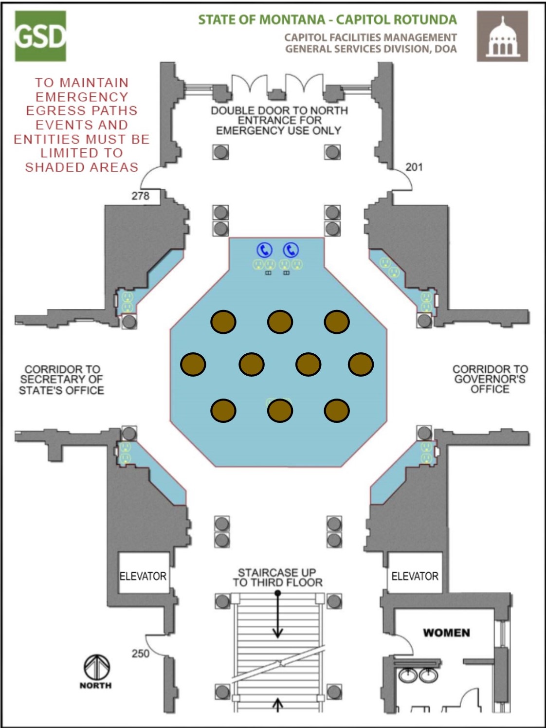 Round tables spread around the center of the Rotunda