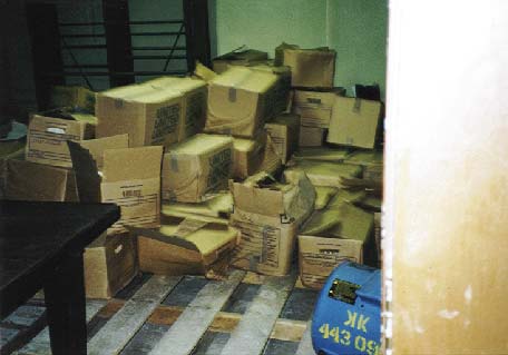 Water damage to boxes and documents  in the basement of the Capitol
