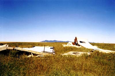 Image of a trailer in Lewistown after the tornado 