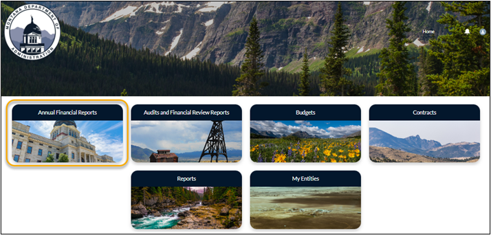 screenshot of the portal home page showing the Annual Financial Reports button highlighted