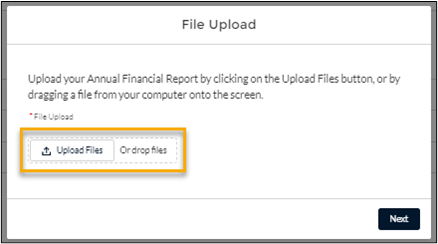 screenshot showing the 'Upload Files or drag and drop' button highlighted