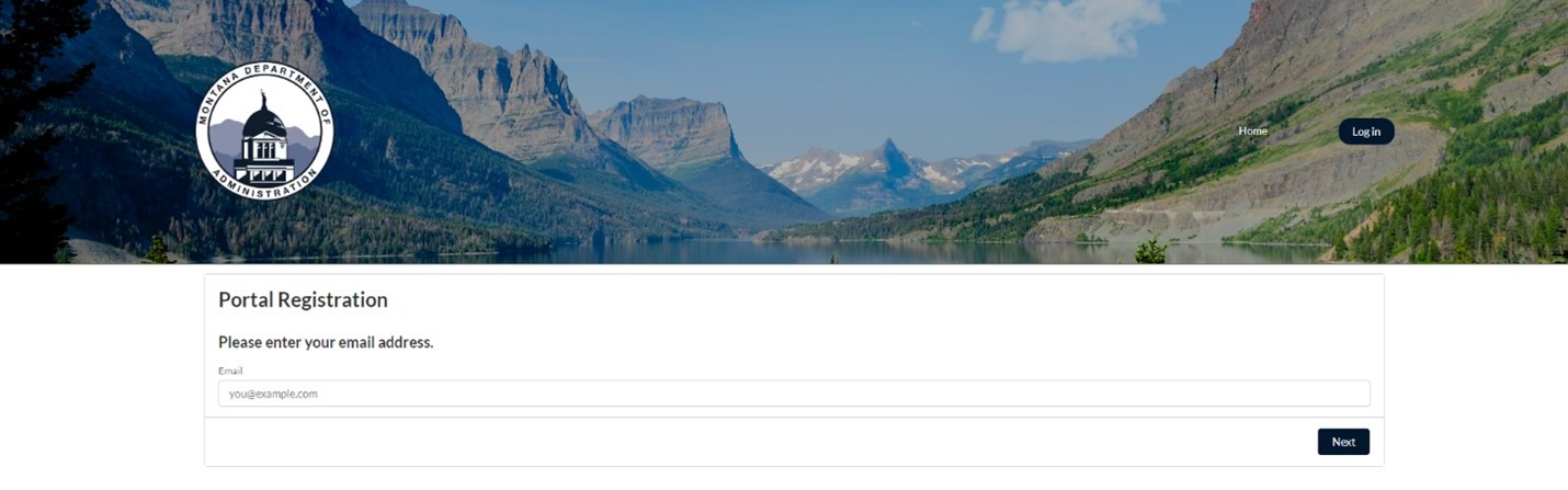 screenshot of the portal registration screen, showing an input field for you to enter your email address