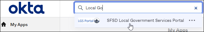 Image showing the search for Local Government Services in Okta